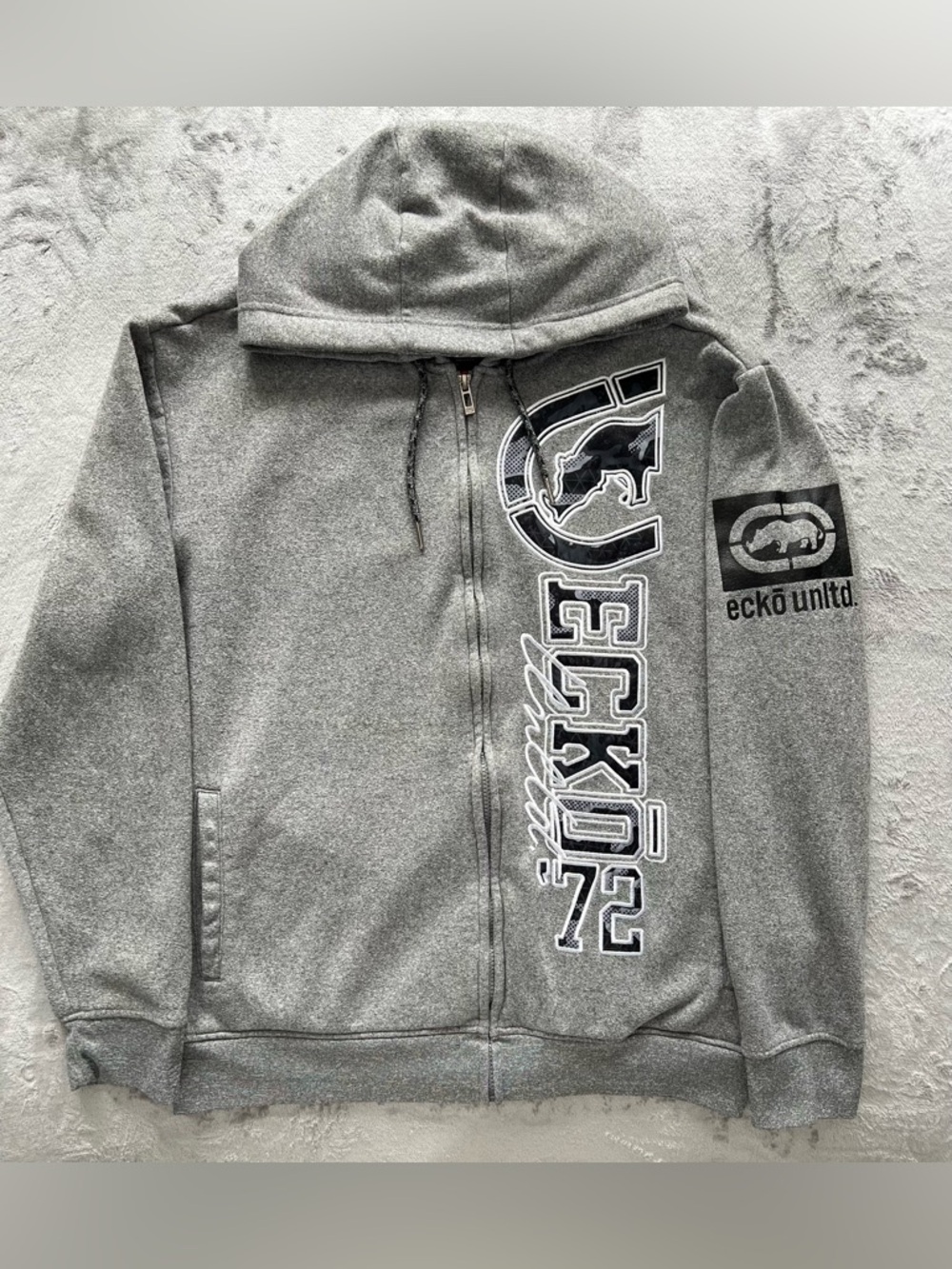 Ecko Unltd Full Zip Hoodie Men’s Large Gray Logo Graphic